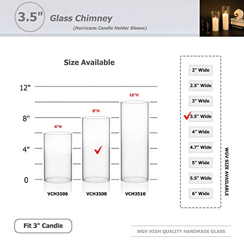 WGVI Hurricane Candle Holder Sleeve, Wide 3.5", Height 8", Clear Glass Cylinder Candleholder, Chimney Tube, Open Ended Candle Shade, 1 Piece - size: 3.5"x8"H