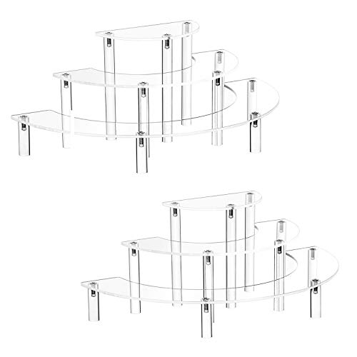 YestBuy Acrylic Risers Display Stand For Pop Figures, 3 Tier Cupcake Stand, Perfume Stand Organizer,2 Pack Half Moon Dessert Stand for Food, Acrylic Display Stand for Collections. - color: Clear, size: 2 pack