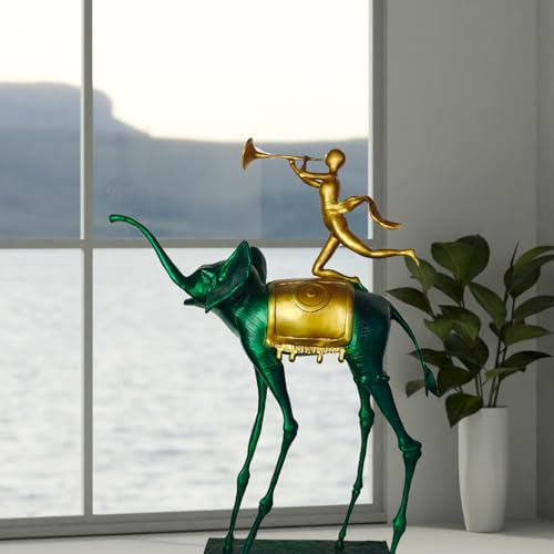 Green Bronze Elephant Sculpture - 25.6” Tall Surrealist Artwork by Salvador Dali, Abstract Handmade Hot-Cast Bronze Statue - Art Collectibles Decorative and Gifts (Green) - color: Green