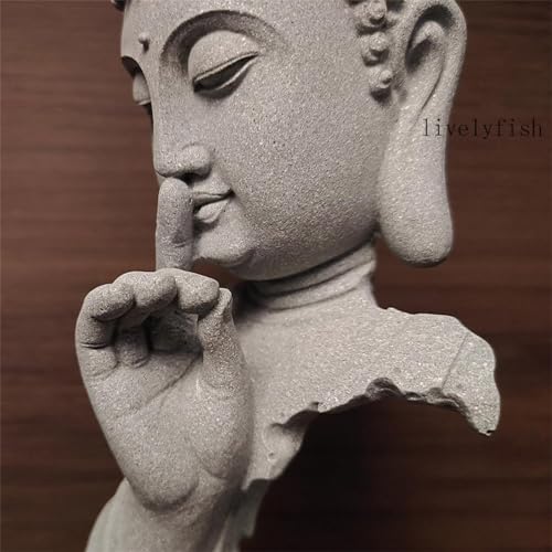 livelyfish Meditating Buddha Statue Zen Garden Statues Sandstone Thinker Buddha Sculpture Figurine for Fish Tank Aquarium Home Decorations, Gift (Large) - size: Large