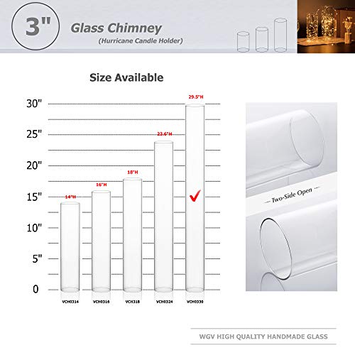 WGVI Hurricane Candle Holder Sleeve, Wide 3", Height 30", Clear Glass Cylinder Candleholder, Chimney Tube, Open Ended Candle Shade, 1 Piece - size: 3"x30"H