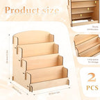 Wonderjune 2 Pcs 4 Tiered Greeting Card Display Stand Portable Sticker Display Stand for Vendors Wooden Collector Card Rack Wood Holder for Postcard Photos Bookmark Trade Shows Retail Counter