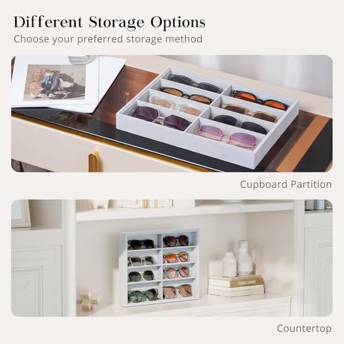 Lolalet Sunglasses Organizer Tray, 8 Grids Velvet Glasses Eyewear Holder Trays, Sunglass Display Drawer Storage for Women Men -1 Pack, Grey - color: Grey