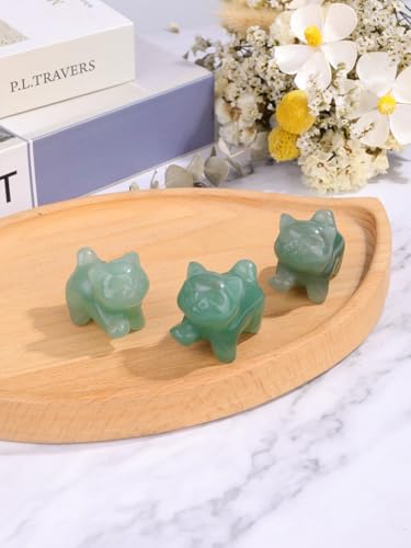 Top Plaza 1 PC Green Aventurine Crystal Cute Cat Figurine Gifts Carved Healing Lucky Home Decor Natural Gemstone Cats Collectibles Pocket Sculpture for Cat Lovers - color: Green Aventurine