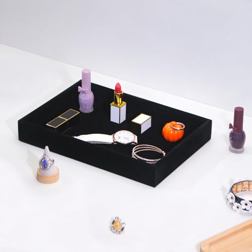 Bedside Organizer Tray, Desktop Storage Tray for Jewelry, Sunglass, Phone, Watch, Perfume,Lipstick, Nightstand Desk-top Catchall, Multi-use Holder Box for Desk Drawer (Black 1Grid) - color: Black Velvet, size: 1 Grid