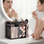 INVSSENE Stackable Makeup Organizer Countertop, Storage Perfume Skincare Cosmetic Lipstick Face Mask Makeup Brush Palettes, Ideal for Vanity Bathroom Counter - color: 3513 Coffee+Clear