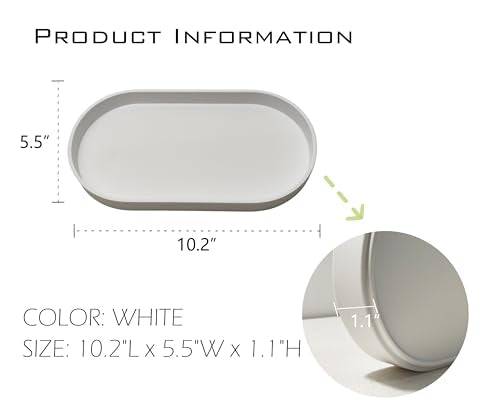 White Small Tray (10 inch), Oval Tray for Bathtub Bathroom Vanity Items, Countertop Organizer, Coffee Accessory, Soap, Perfume. - color: White, size: 10.2" x 5.5" x 1.1"