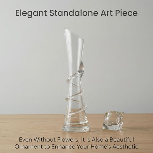 9.7 Inch Spiral Glass Vase with Angled Neck Handblown Minimalist Bud Vase for Modern Home Table Decor