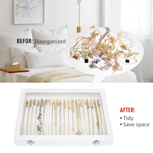 Vicoter Velvet Necklace Display Jewelry Tray 20 Hook Necklace Tray Necklace Pendant Jewelry Tray for Women and Girls - color: Ivory, size: 20 Hook