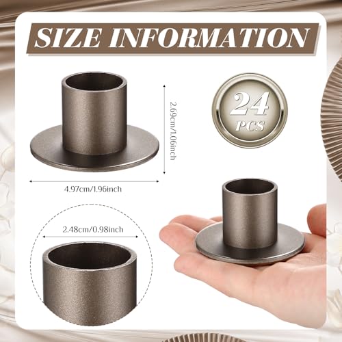 FoldTier 24 Pcs Gunmetal Taper Candle Holders Bulk for 5.91'' Pillar Candles Wedding Short Candlestick Holder Gunmetal Centerpieces Decoration for Wedding Anniversary Dinner Party - color: Gunmetal