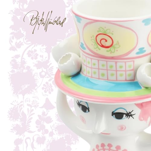 Bjørn Wiinblad Lady with Hat Vase | Hand-Painted Glazed Ceramic | Pink Yellow | 8.1 in