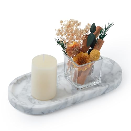 Natural Marble Vanity Tray, Marble Tray for Bathroom countertop,Stone Tray for Storing Perfume, Cosmetics and Jewelry 9.8 * 4.7inch （White） - color: White, size: 9.8" x 4.7" x 0.7"