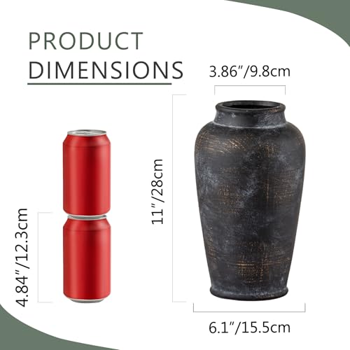 Large Ceramic Rustic Vase, 11 Inch Tall Flower Vase Rustic Farmhouse Decorative Vase Floral Pottery Vases for Home Decor Table Living Room Entryway Mantel Bookshelf Bedroom Bathroom Kitchen - Black - color: 11"h - Black