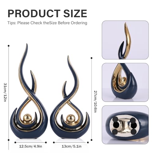 Ceramic Abstract 2 Piece Statue Set, Blue and Gold Home Decor Accents for Home Decor Statue Mantel Shelf Decor Unique Shelf Decor on Mantel, TV Cabinet Divider Table Top and Dining Table Centerpiece. - color: Blg