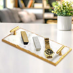 Guest Towel Holder Tray for Bathroom - Premium Marble Tray with Gold Rim - Bathroom Hand Towel Tray, The Perfect Vanity Tray for Bathroom. Ideal Valentines Day Gift. - color: Gold Rim