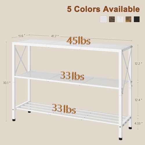 Hoctieon White Industrial Console Table, 3 Tier Entryway Tables, Hallway Desk, Narrow Sofa Tables with Shelves, Entrance Table for Entryway, Living Room, Foyer, Hallway, Office, White - color: White