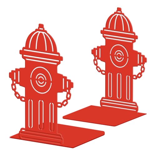 Peacoblue Metal Bookends for Shelves, Modern Decorative Heavy Duty Study Book Ends Stoppers for Office, Desk, Shelf, Room 5.3"x4.3"x7.9" Cast Iron Simple Tall Bookends 1 Pair (Red Fire Hydrant) - style: Red Fire Hydrant