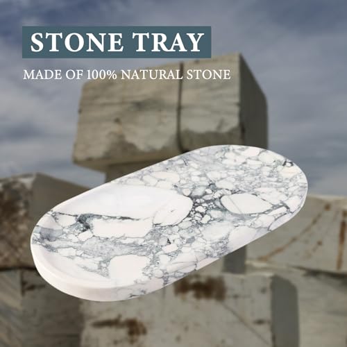Koville Natural Marble Tray for Bathroom Countertop, Marble Vanity Trays for Perfume, Cosmetics, Jewelry, Decorative Tray for Dresser Organizer, Stone Storage Trays for Bathroom Decor(Grey) - color: Elegant Light Gray, size: 12" x 6" x 0.7"