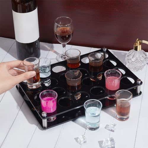 NBEADS 24 Shot Glass Tray Holder, Black Bar Acrylic Shot Glasses Holders Wine Glass Cup Serving Tray Cups Organizer Shot Glass Display for Party Bar Club, Hole: 1.5 Inch - color: Black