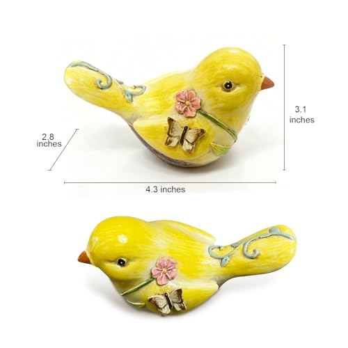 4.3 Inch Yellow Hand-Painted Resin Bird Figurine, Ceramic Look High-Gloss Bird Sculpture Decor for Home Shelf Living Room Tabletop, Ideal Spring Housewarming Birthday Gift - color: Yellow