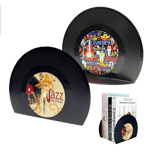Modern Bookends for Shelves, Retro Vinyl Record Design Bookends Decorative Bookends for Vintage Lovers, Music Lovers Decorative Book Stopper for Home (1 Pair (red) - color: Red