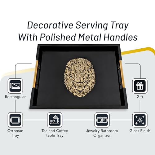 Modern Serving Tray with Lion Design, Ottoman Tray, Tea and Coffee Table Platter, Jewelry Bathroom Organizer, Gift, Gloss Finish - style: LION