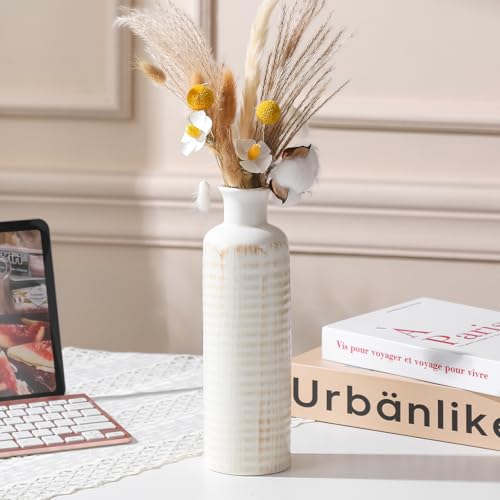 White Ceramic Vase Set of 3, Farmhouse Decor, Home Decorative Vase, Vases for Your Kitchen, Bedroom, Office, Living Room, Bathroom, & Shelf Centerpiece Table Decorations