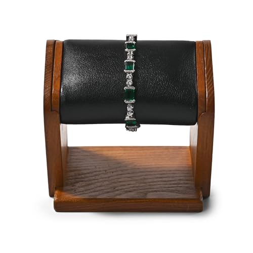 Oirlv Solid Wood Single Watch Display Stand Black Premium Leather Watch Holder for Men and Women - color: Black