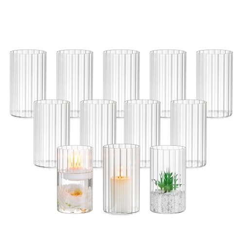 Hewory Glass Hurricane Candle Holder Set of 12, Clear Glass Candle Holders for Pillar Candles Floating Candles, 6 inch Glass Cylinder Hurricane Vases for Centerpieces Wedding Christmas Home Decor - size: 6 inch-12PCS