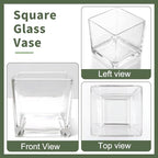 PINIWON 6 Pack Square Glass Vases 5 x 5 x 5 Inch, Clear Cube Flower Vases for Centerpieces, Candle Holders for Wedding Party Home Decor
