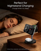 3 in 1 Magnetic Wireless Charging Station, 15W Fast Charger Stand for iPhone, Phone Charger Stand for Desk Nightstand, for iPhone 17/16/15/14/13/12, Apple Watch & AirPods, 18W Adapter Included -Black - color: Black