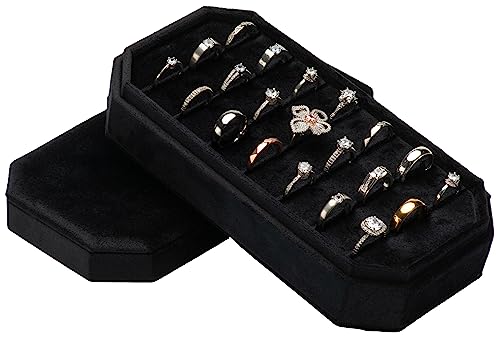 Velvet Ring Organizer Display Tray Jewelry Box Earring Holder Case for Wedding Birthday Christmas Day (Black) - color: Black