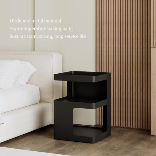 Modern Side Table,Small end Tables for Small Spaces,Black Metal nightstand,Bedside Tables,Accent Table with Storage for Couch, Bedroom,Living Room.No Assembly Required - color: Black-mo