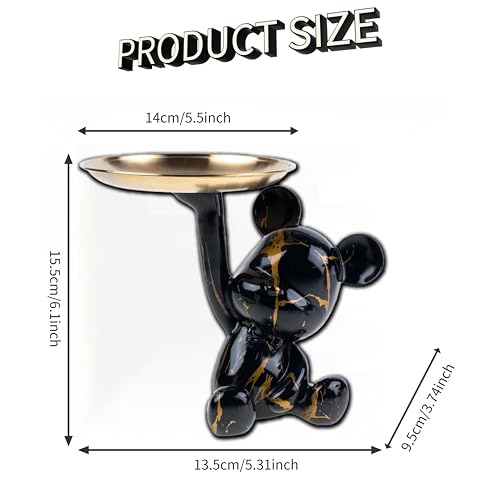 Bear Statue Resin Graffiti Animal Sculpture for Home, Office Decor, Abstract Design for Birthday, Anniversary and Gift Present (BlackGold Tray) - color: Blackgold Tray
