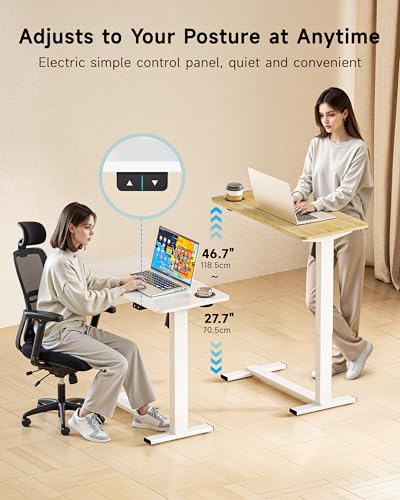 BIZUM Small Electric Standing Desk Bedside Table with Hidden Wheels 31.5 x 15.8 Inch Adjustable Computer Laptop Office Desk, White - color: White