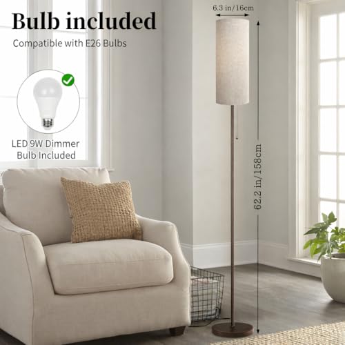 Ldeco Floor Lamp for Living Room, Modern Standing Lamps with Lampshade, Minimalist Tall Lamp with Chain Switch for Living Room, LED Bulb Included (Beige+Brown) - color: Beige+Brown