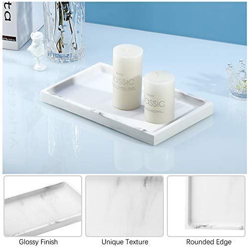 Emibele Jewelry Organizer Resin Tray, Kitchen Bathroom Dresser Vanity Tray Jewelry Dish Ring Holder Cosmetic Organizer for Candle Perfume Soap Shampoo Small Plant Home Decor, Medium - Gravel White - color: White, size: 10" x 6.1" x 0.8"