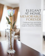 Forever Rose Hand-Dipped in 24K Gold, Opal-Inspired October Birthstone with Sparkles, Real Rose in Luxury Gold Gift Box & Clear Glass Bud Vase – Perfect Ready for October Birthday or Any Occasion - color: October Opal
