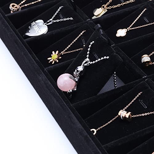 Mornajina 24 Grids Stackable Jewelry Tray Organizer with Removable Dividers, Velvet Jewelry Display Tray for Earrings Necklaces Bracelet Rings Display Showcase - Black - color: Black