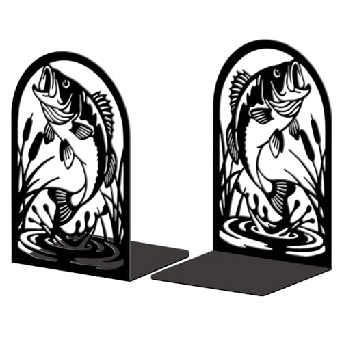 Peacoblue Metal Bookends for Shelves, Modern Decorative Heavy Duty Study Book Ends Stoppers for Office, Desk, Shelf, Room 5.3"x4.3"x7.9" Cast Iron Simple Tall Bookends 1 Pair (Fish) - style: Fish