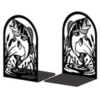Peacoblue Metal Bookends for Shelves, Modern Decorative Heavy Duty Study Book Ends Stoppers for Office, Desk, Shelf, Room 5.3"x4.3"x7.9" Cast Iron Simple Tall Bookends 1 Pair (Fish) - style: Fish