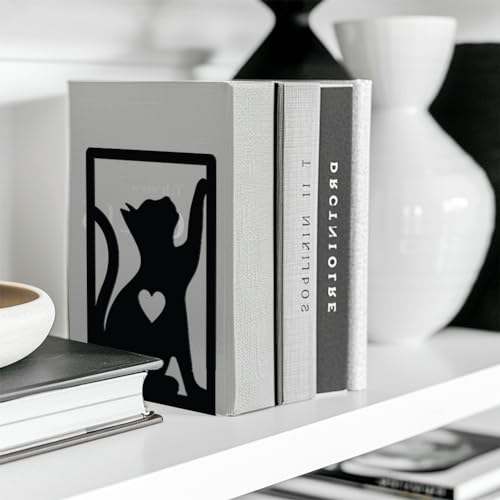 Peacoblue Metal Bookends for Shelves, Study Cast Iron Cute Cats Rustic Book Stoppers Support Holder Bookends Used on Desk, Shelf, Farmhouse Room for Small Heavy Duty Books 4.7"x3.5"x7", 1 Pair(Cats) - color: Cat