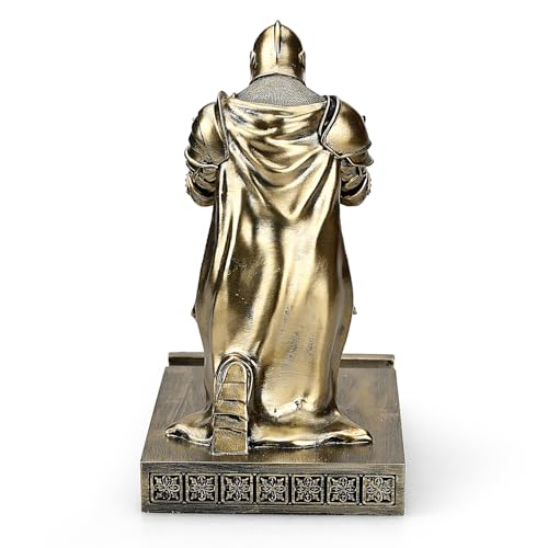 King's Guard Leader Cloak Warrior Knight Pen Holder Mobile Phone Stand, Ornament Knight Statue, Pen Stand Paperweight for Office and Home (Bronze) - color: Bronze