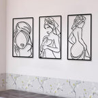 CHENGU 3 Pieces Metal Minimalist Abstract Woman Wall Art Line Drawing Wall Art Decor Single Line Female Home Hanging for Kitchen Bathroom Living Room - style: Pretty Style