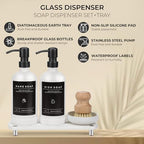 [Luxury] Kitchen Soap Dispenser Set - 16OZ White Glass Bottle, Stainless Steel Pump, Instant Dry Tray, Waterproof Labels, Non-Slip Silicone Pad, and Dish Brush | Upgrade for Your Kitchen and Bathroom - color: White Bottle + Black Pump