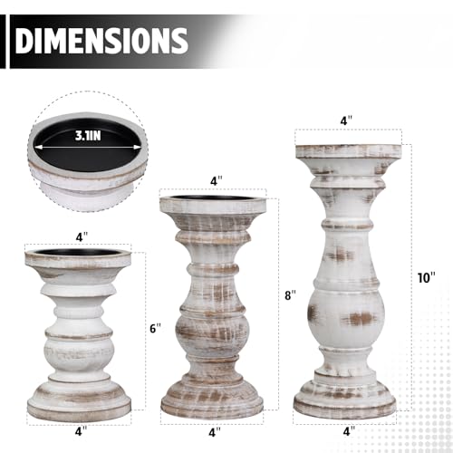 Candle Holder for Pillar Candle Set of 3, Farmhouse Wood Candle Holder, Rustic Wooden Candle Stand, Decorative Wood Candlestick Holders for Living Room, Table Centerpiece (Antique White) - color: Washedwhite, size: Set of 3