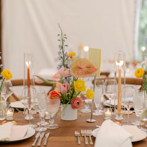 Hurricane Glass Candle Holders, Set of 4 Candlestick Holders for Taper Candle with 11.8" Tall Windproof Cylinder Covers Candle Stand Bulk for Table Centerpieces on Wedding Birthday Housewarming Decor - size: smooth