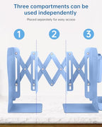 Honagu Adjustable Bookends, Metal Book Ends for Shelves Heavy Book, Bookend for Home, Office, Books, Papers, Book Stopper with Removable Hook, Pen Holder, Gifts for Students, Teachers（Light Blue） - color: Light Blue