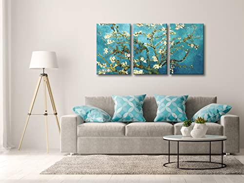Wieco Art Giclee Canvas Prints Wall Art for Wall Decor by Van Gogh Paintings Almond Blossom Modern 3 Piece Stretched and Framed Abstract Flowers Artwork Home Office Decorations - color: Almond Blossom, size: 16 x 24 inches (Unframed)