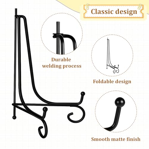 10 Packs Iron Display Stand, 10" Premium Black Iron Plate Stands Picture Stand Photo Stand for Display, Foldable Easel Stand Decorative Metal Plate Holders Display Stand for Frame Book Card Collection